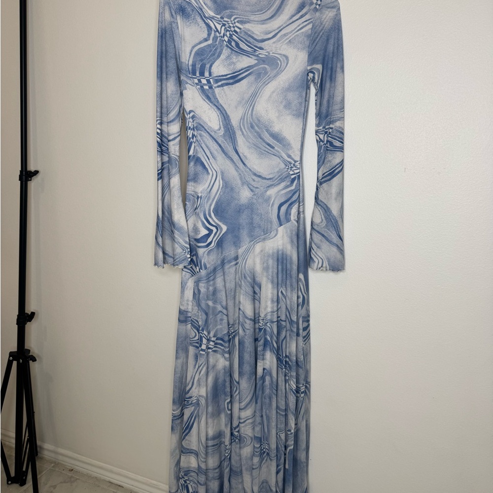ASOS Blue Swirl Long Sleeve Dress